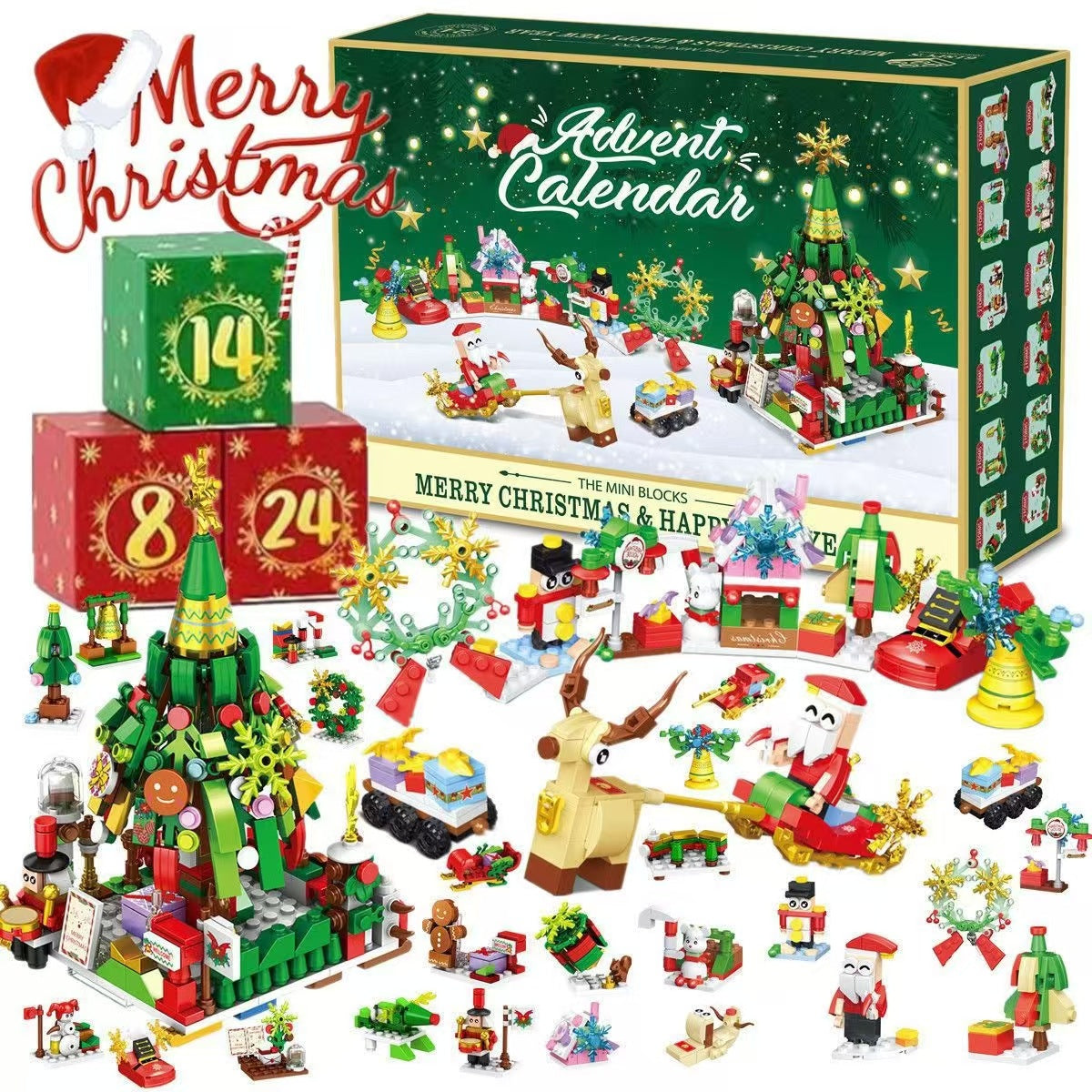 Cross-border new Christmas 24 countdown surprise building block gift set toy small Christmas building block blind box