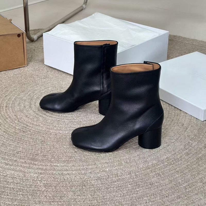 Pure original classic tabi new pleated tabi shoes female leather shallow mouth mid-heel pig's trotter ballet soft leather shoes
