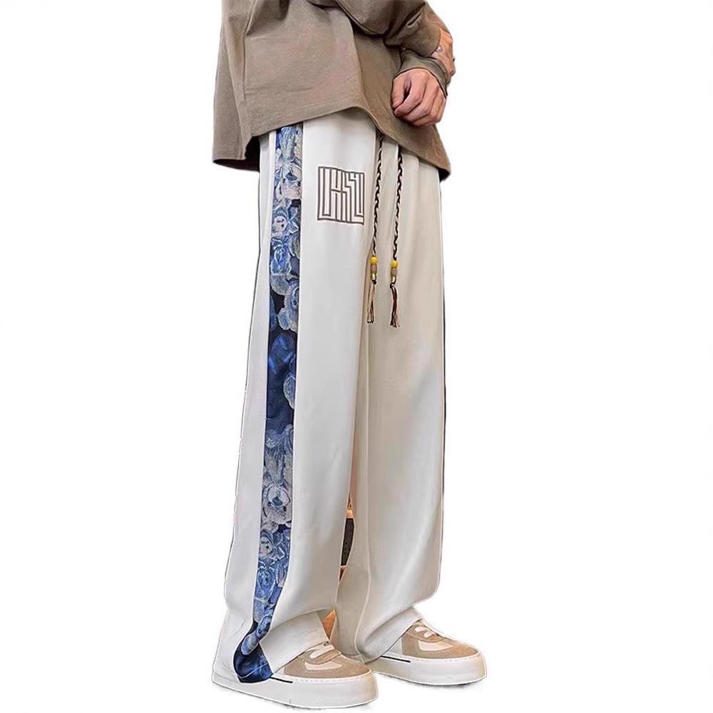 Cross-border new loose casual pants men's trend versatile pants autumn new pendant velvet mopping trousers apricot color