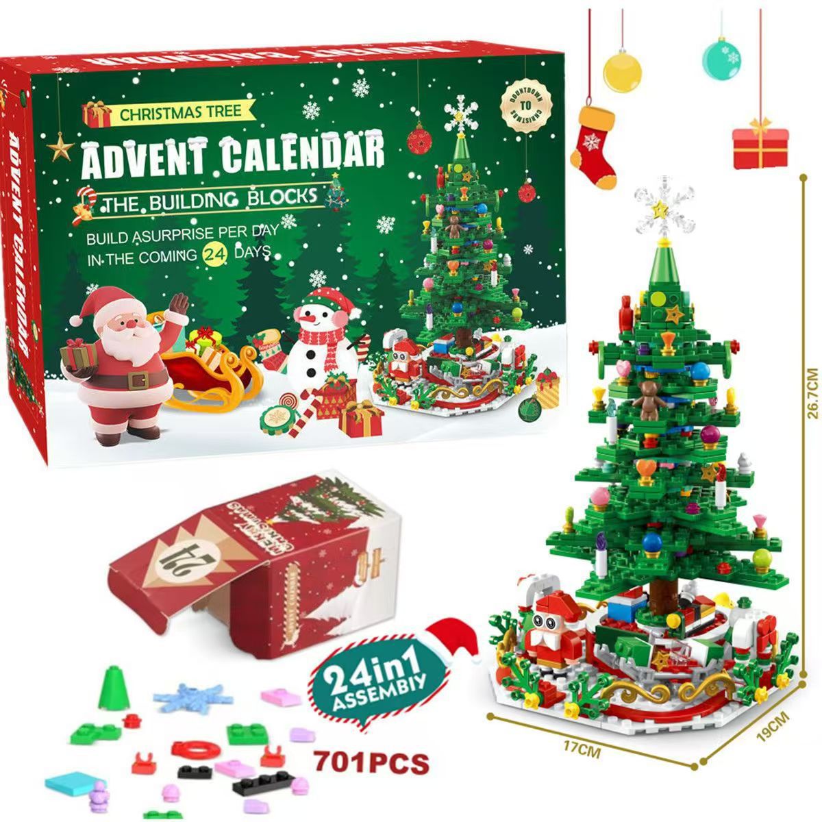 Cross-border new Christmas 24 countdown surprise building block gift set toy small Christmas building block blind box