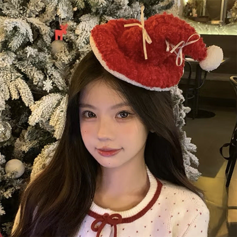 Christmas red plush hat hairpin clip Sanfu with the same cute Internet celebrity atmosphere decoration and photo props