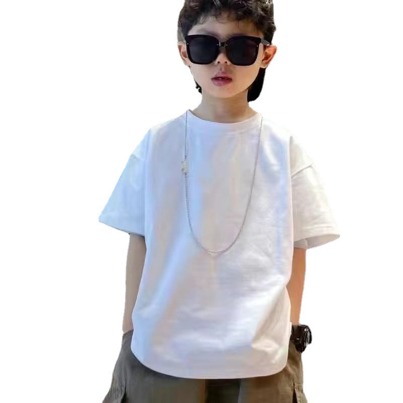 Cotton soft children's short sleeve t-shirt 2024 summer new middle and large children's clothes handsome boys and girls Korean version half sleeve