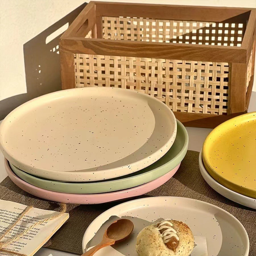 Korean ins splashed ink ceramic plate Western steak plate vintage niche restaurant cake dessert plate home dish plate