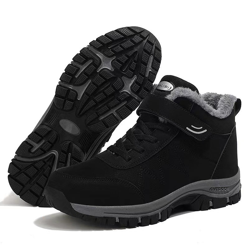 Middle-aged and elderly walking shoes winter new men's fleece thickened snow boots dad cotton shoes non-slip soft-soled hiking shoes