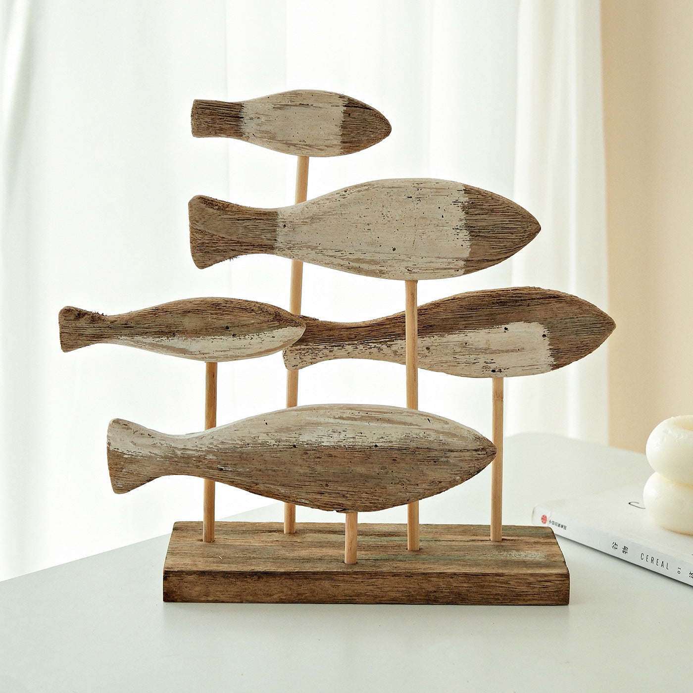 Ocean-style hand-carved 3D fish ornament, Mediterranean desktop display, model home, soft furnished TV cabinet stand