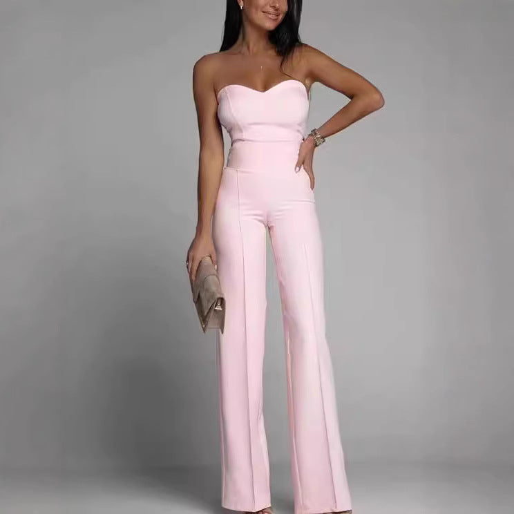 Cross-border spring and summer new women's clothing European and American foreign trade Amazon new sexy slim bandeau straight-leg jumpsuit