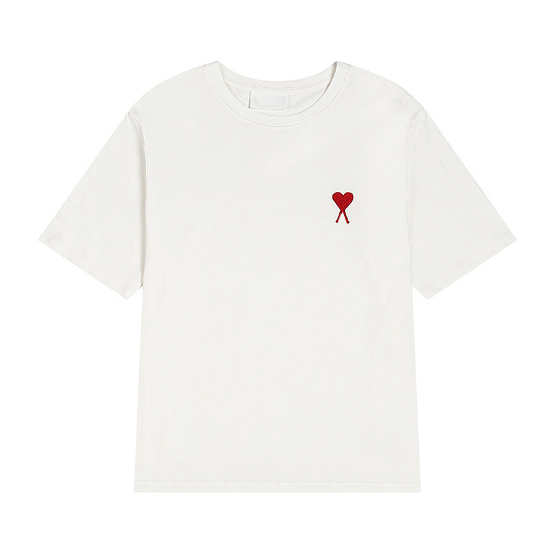 ami clams summer short-sleeved T-shirt embroidery small love cotton loose casual half-sleeved base shirt one piece dropshipping