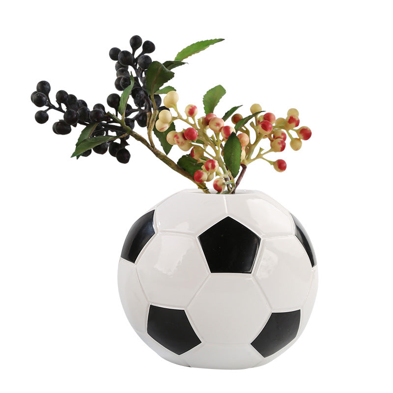 New cross-border ceramic football vase hydroponic flower pen holder creative living room decoration World Cup fan ornament