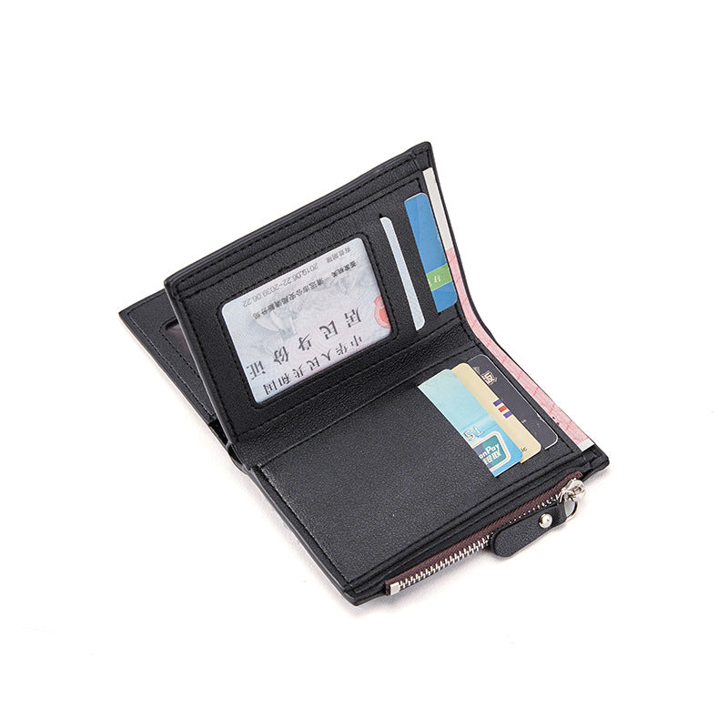 Cross-border supply 2023 men's new zipper short wallet with multiple card slots fashion vertical mini snap coin purse