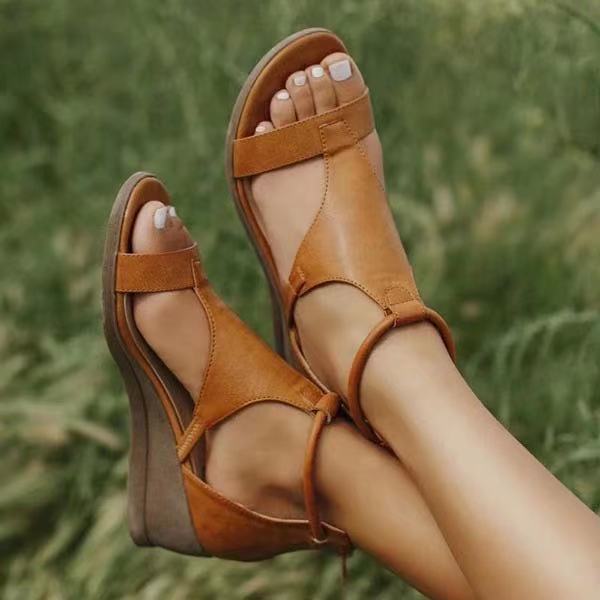 Sandals women's Roman style 2024 foreign trade plus size new versatile heightened temperament wedge women's shoes open toe