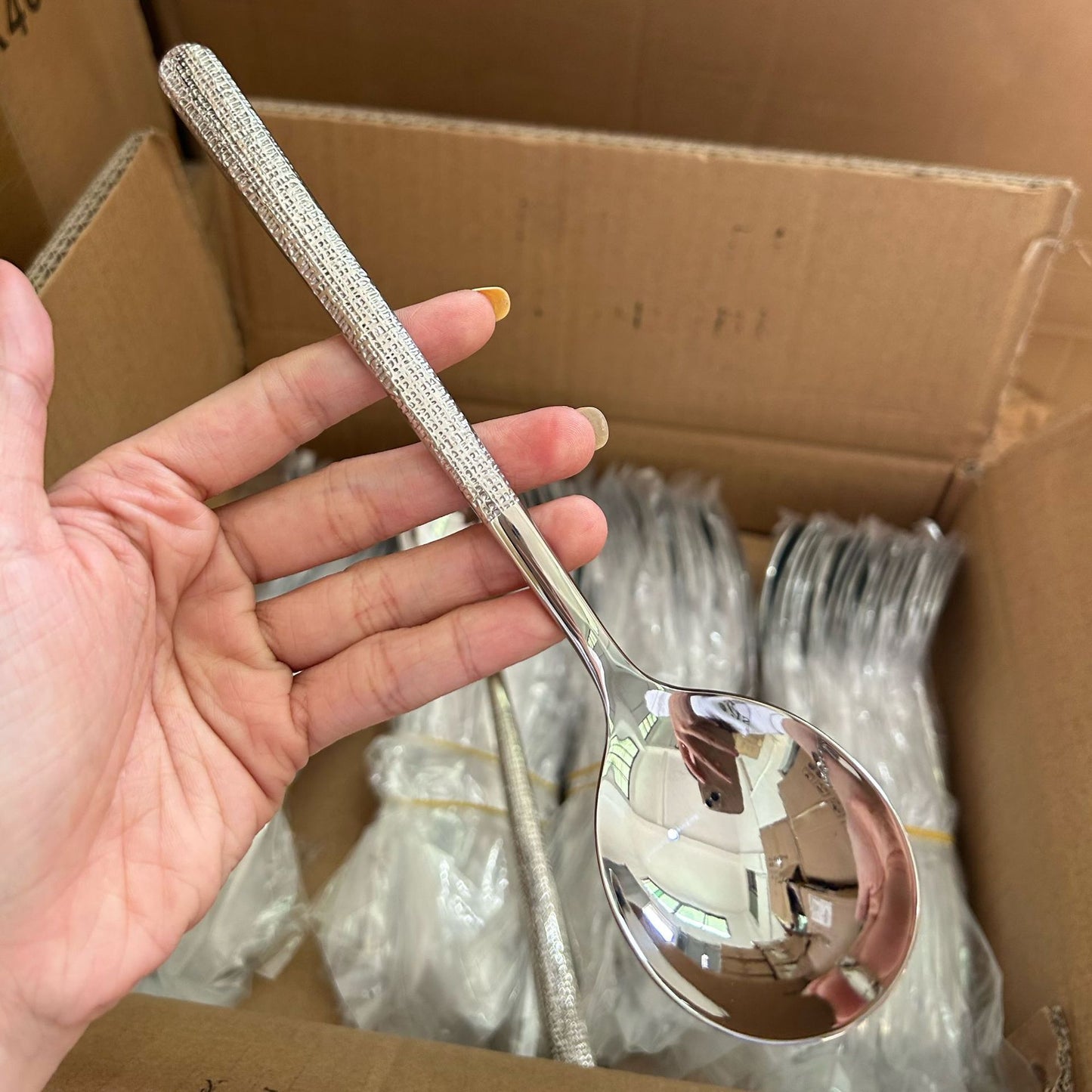 Mino Family Cross-border Export 304 Stainless Steel Spoon Japanese Thickened Long Handle Main Meal Spoon Food Grade Rice Spoon Drinking Soup Spoon