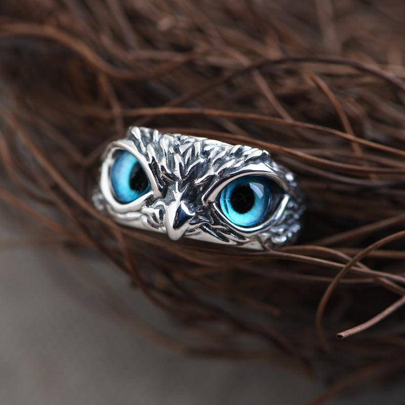 Halloween owl ring literary vintage metal jewelry ring niche high-end men's couple ring