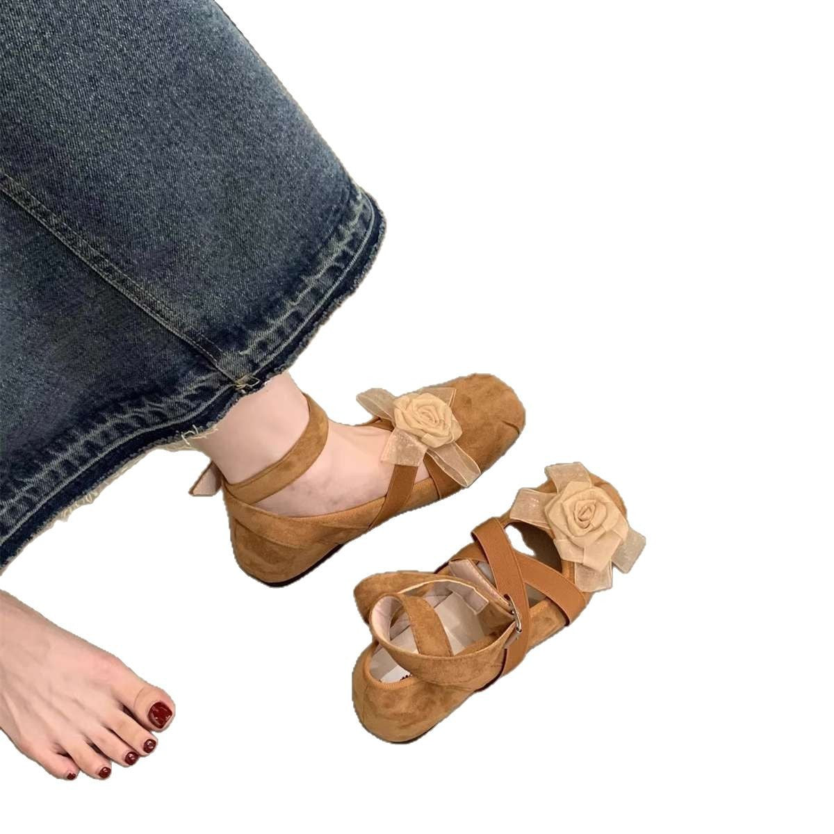 Mary Jane Single Shoes Women's Spring 2025 Ankle Strap Ballet Shoes French Pumps Vintage Flat Shoes