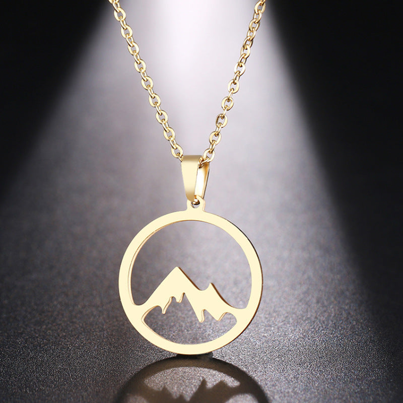 Cross-border hot sale new vacuum gold-plated stainless steel necklace pendant men's and women's mountain pillar snow mountain jewelry titanium steel jewelry