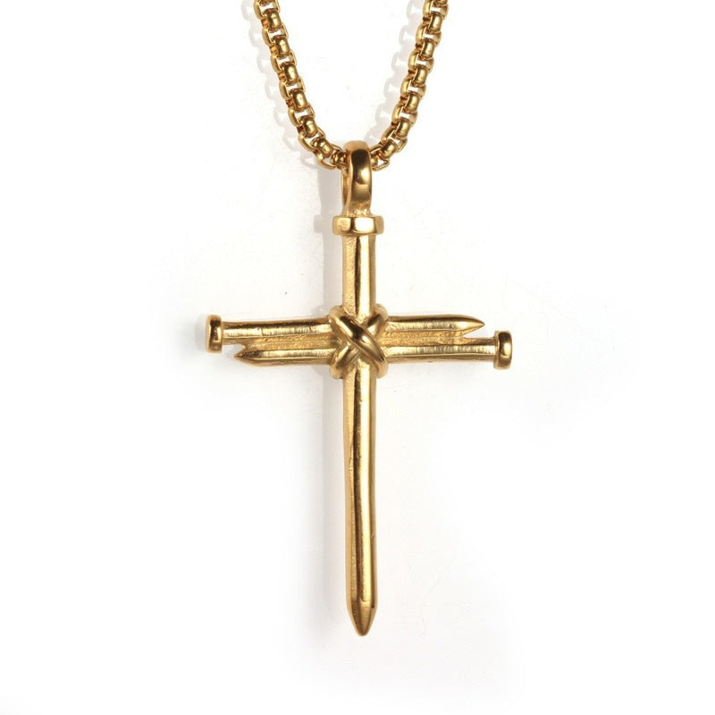 Color Resilient Alloy Casting Steel Nail Cross Pendant for Men and Women Punk Style Personality Men's Necklace Jewelry Wholesale
