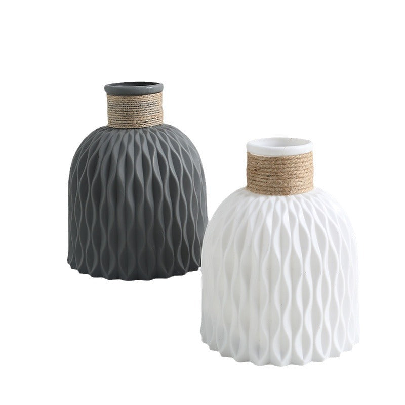 Pineapple pattern hemp rope plastic vase simulation simple creative small fresh flower arrangement vase cross-border hot sale water ripple vase
