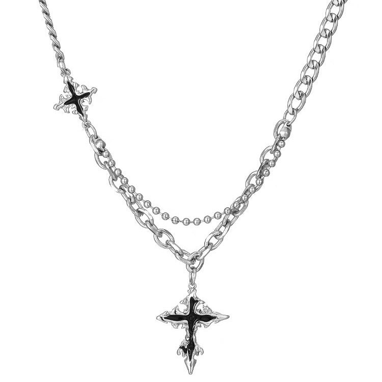 Cross pendant men's necklace fashion brand versatile men's trend boy hip hop niche high-end sense chain accessories