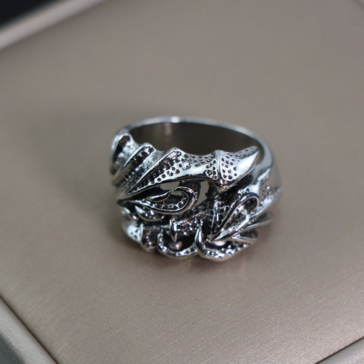 European and American cross-border men's trend metal rings Retro cool and handsome design sense totem geometric men's ring collection