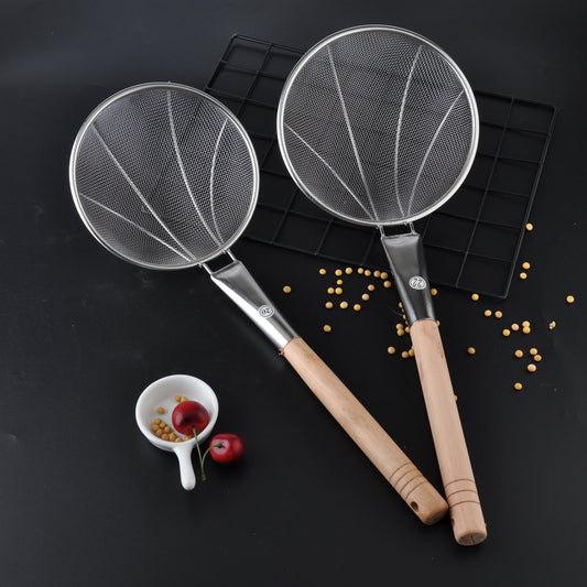 Direct supply stainless steel large colander hotel kitchen supplies line leak wooden handle reinforced mesh leak large basket fence screen screen