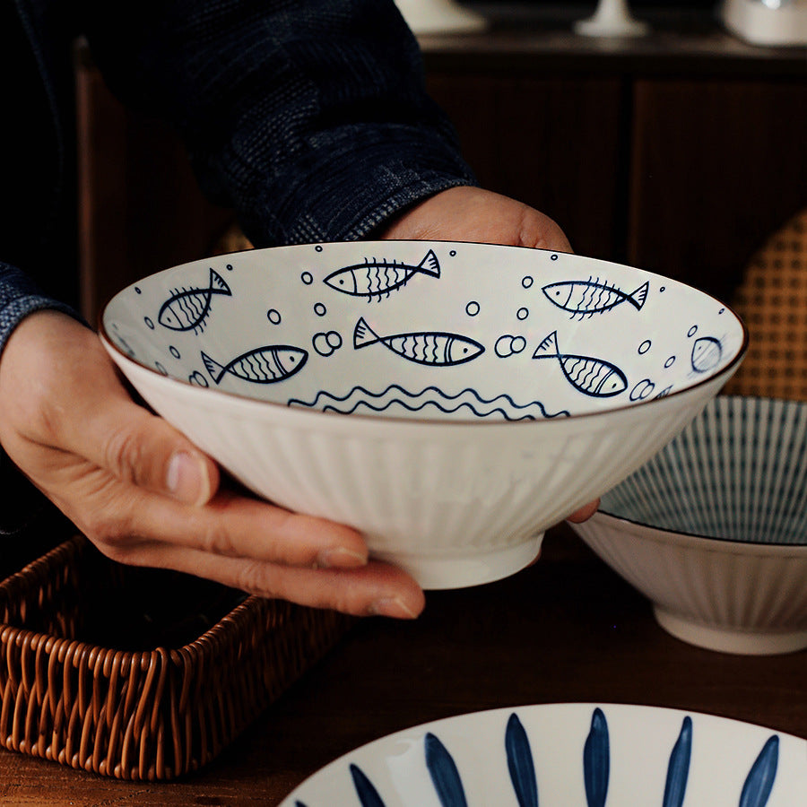 Japanese Style Ceramic Ramen Bowl Home 8 Inch Large Bowl Bell Bowl Fruit Bucket Bowl Ramen Bowl Instant Noodle Bowl Shop