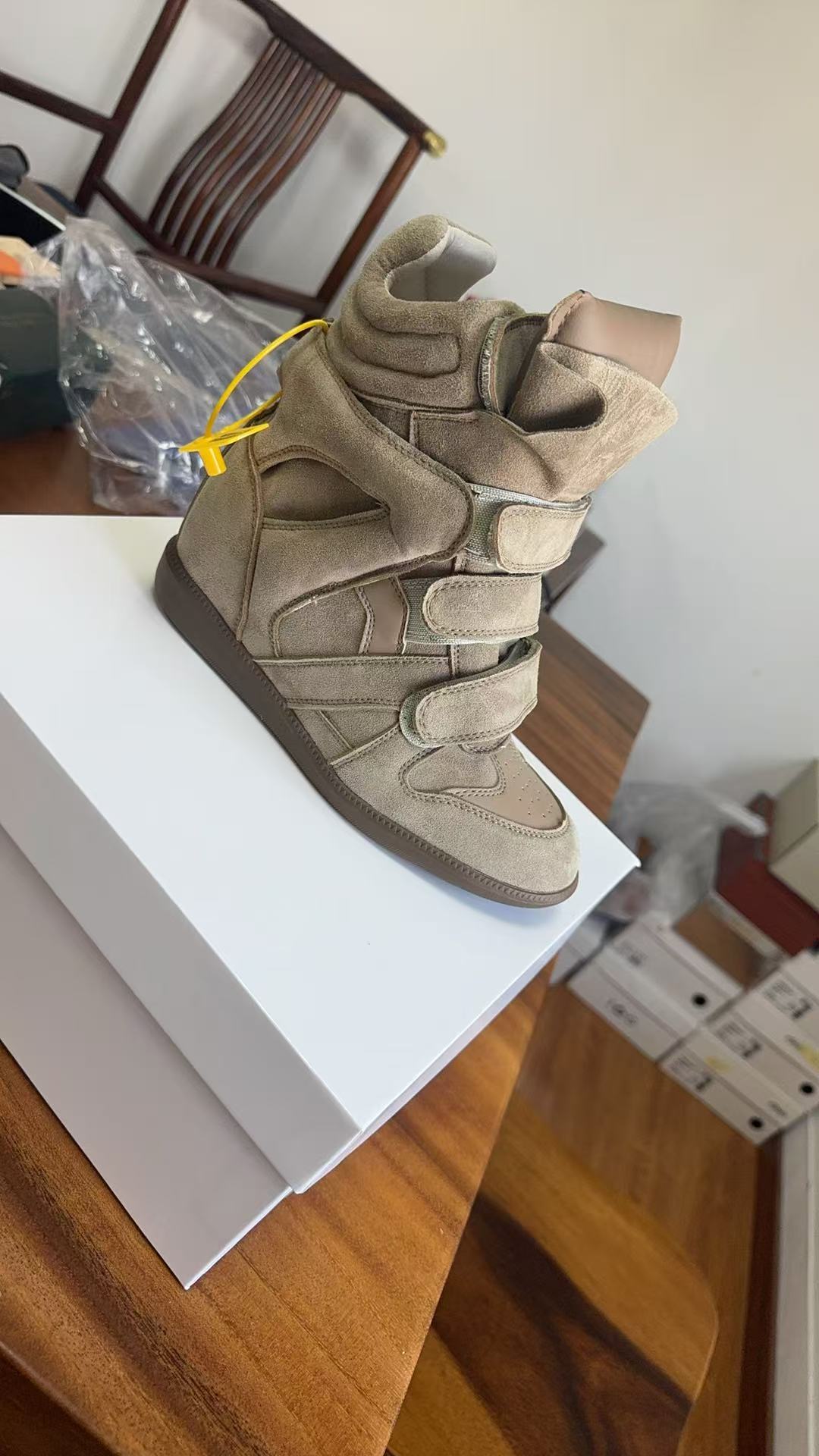 ISA New 2025 Hidden Inward Heightening High-Top Women's Shoes Color-blocking Flat Casual Velcro Sneakers Women