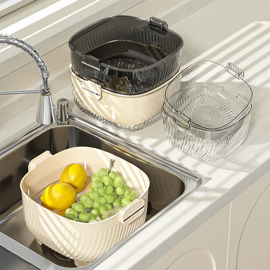 Double washbasin, drainage basket, kitchen supplies, household fruit bowl, living room, rice washing artifact, washing fruit and vegetable basket