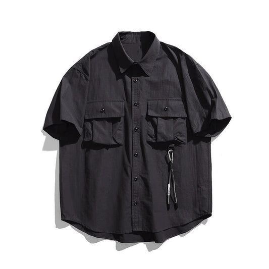 Japanese retro cargo short-sleeved shirt men's 2024 summer trendy brand outdoor casual versatile youth shirt jacket