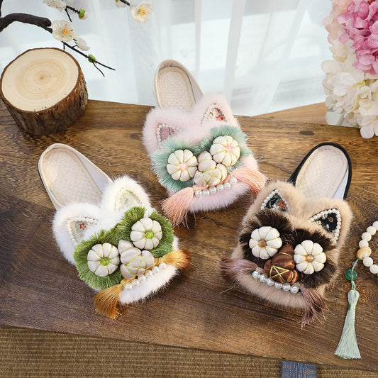 Slippers Adult Tiger Head Shoes 2024 New National Tide Retro Ethnic Style Flat Women's Slippers Folk Shoes