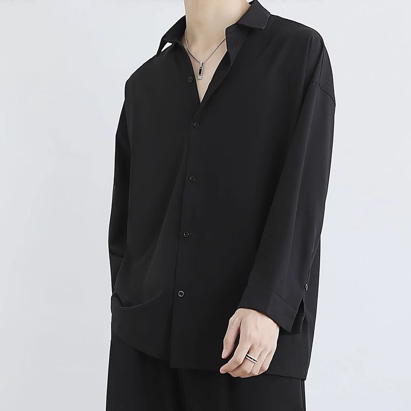 Spring and autumn shirts, men's black shirts, drape, non-iron, loose long-sleeved, handsome, casual design, manufacturers wholesale