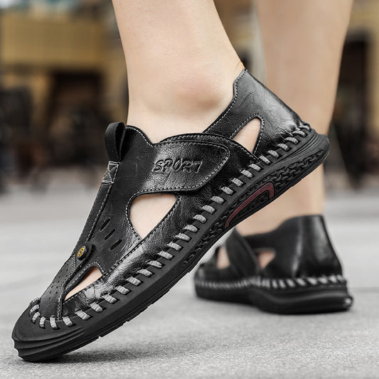 Summer casual men's shoes, fashionable outdoor hollow leather shoes, versatile beach sandals, cross-border plus-size AliExpress can be dropshipped