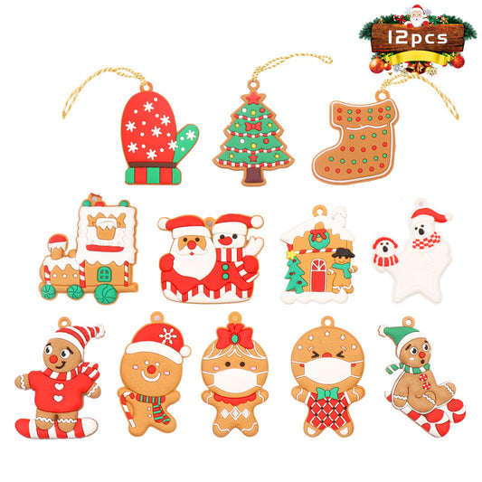 Cross-border hot selling pvc soft rubber Christmas pendant gingerbread man pendant Christmas decoration gift DIY snow scene decoration