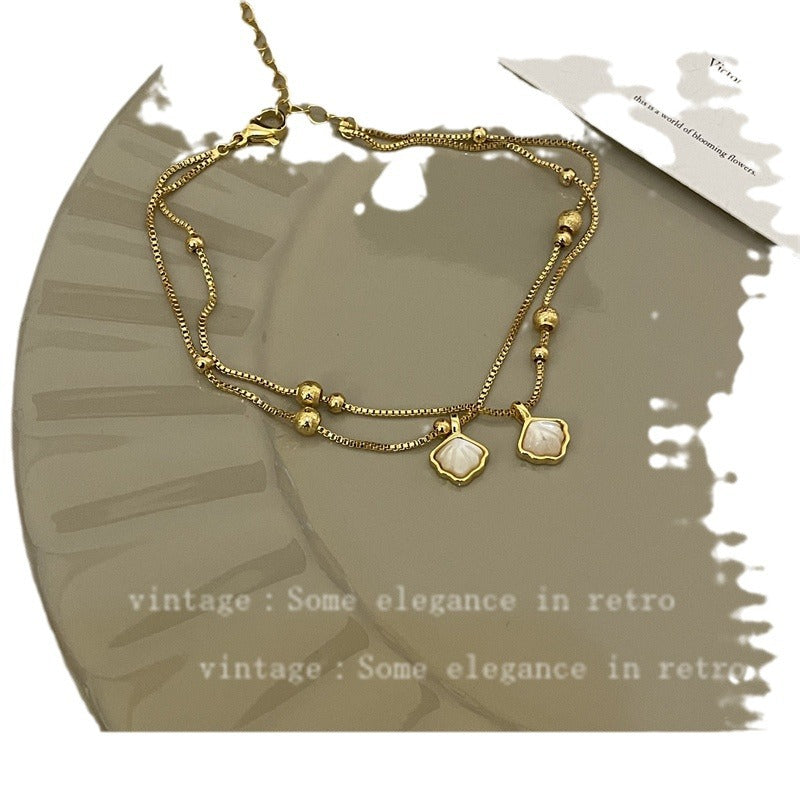 18K gold high color double shell bracelet anklet women's light luxury and versatile high-end Korean fashion anklets