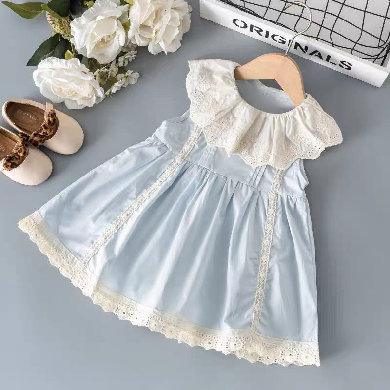 2025 summer girls lace collar little girl new baby foreign summer dress princess skirt sleeveless tide