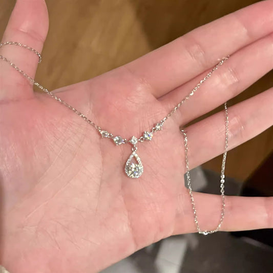 Titanium steel does not fade, mermaid tear plating silver necklace, women's diamond super flash, light luxury, niche exquisite fashion, collarbone chain necklace