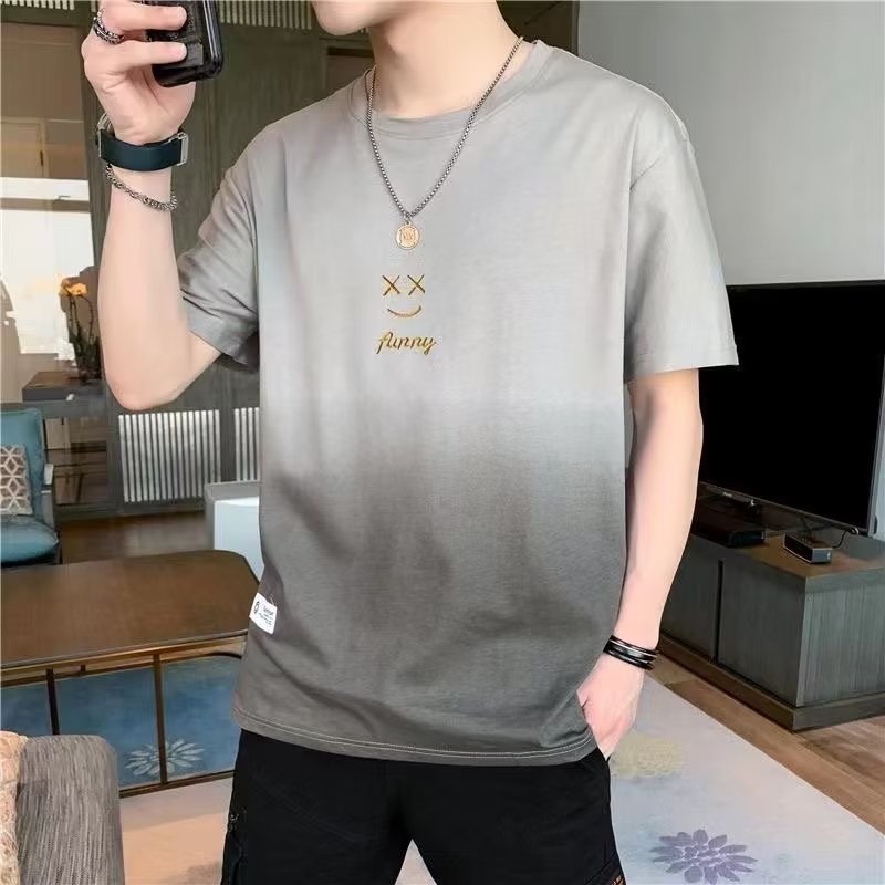 Short sleeve t-shirt men's summer fashion brand gradient smiley face summer half-sleeved versatile shirt men's thin summer dress