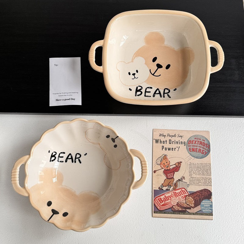 Cartoon Cute Bear Ceramic Dishes Tableware Home Kids Small Bowl Snack Saucer Yogurt Bowl Cute Bowl Plate Set
