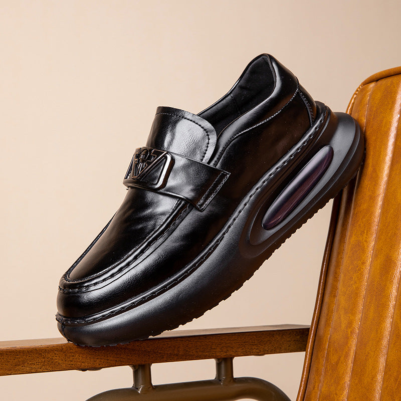 2025 Spring New Air Cushion Men's Shoes Genuine Leather Business Casual Leather Shoes Men's British Platform Sole Breathable Heightened Single Shoes