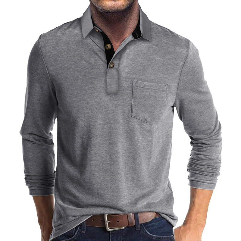 Europe and America men's long sleeve lapel t-shirt foreign trade men's polo shirt cross-border autumn and winter base shirt tops Polos wholesale