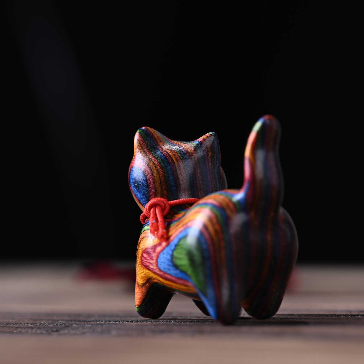 Rainbow wood carving cute cat handle piece rainbow tilted head kitten mini tabletop ornament crafts home ideas