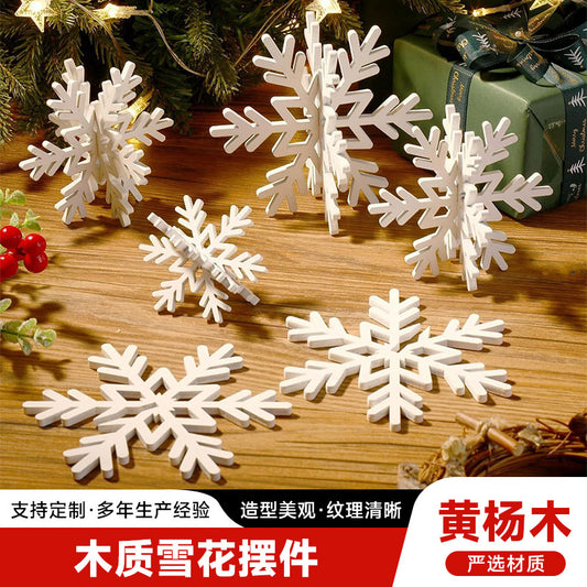 Wooden Christmas Snowflake Ornaments 3D Wood Chips Splicing Tabletop Creative Decoration Party Colorful Snowflake Christmas Decorations