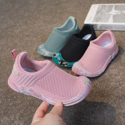 Children's sneakers, boys' tennis shoes, 2025 new breathable flying mesh casual shoes, girls' one-foot running shoes
