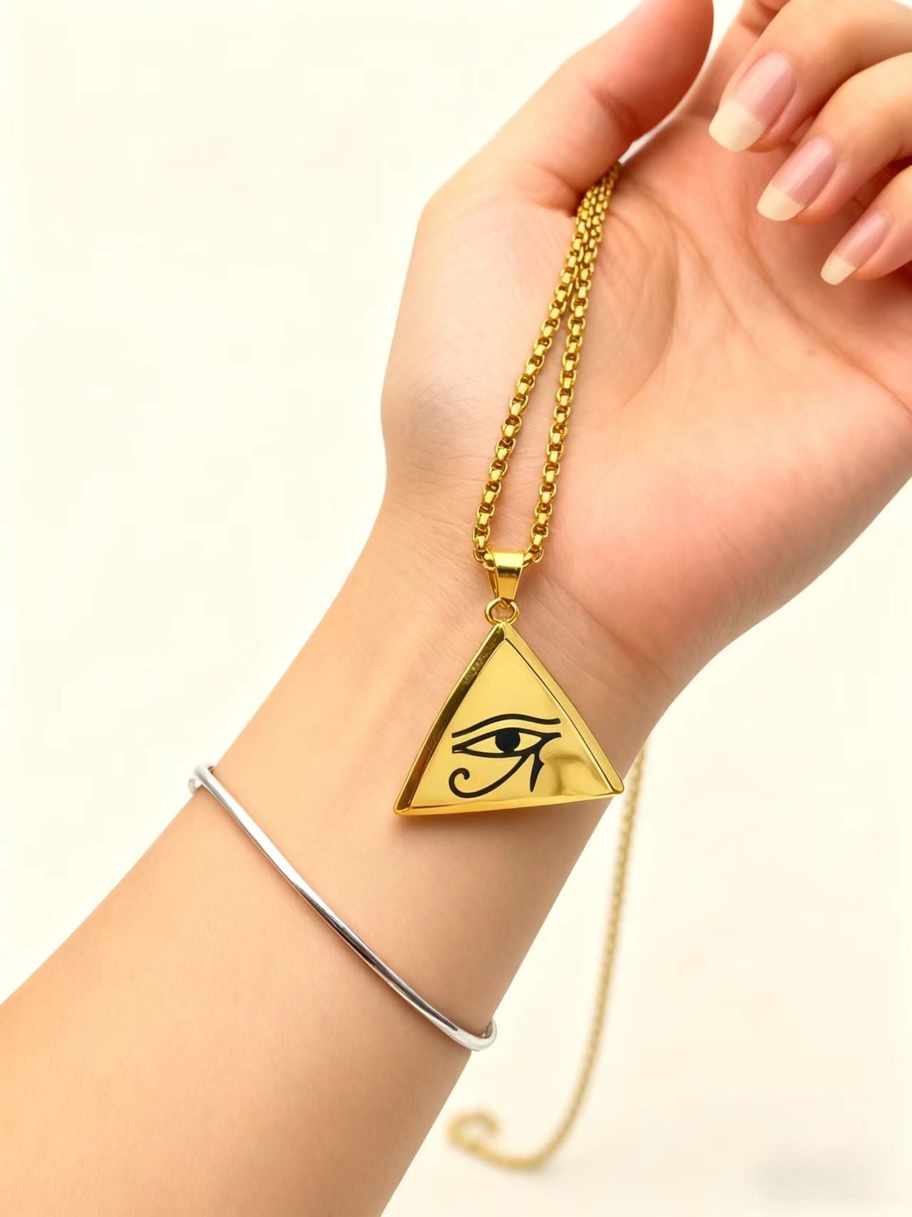 European and American Eye of Horus Pyramid Pendant Stainless Steel Necklace Vintage Totem Personality Men's Pendant Accessories