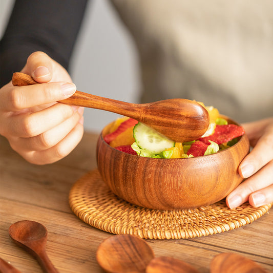 Acacia Wood Japanese Style Children's Wooden Bowl Creative Baby Wooden Ramen Rice Bowl Soup Bowl Instant Noodle Bowl Ins Tableware Set