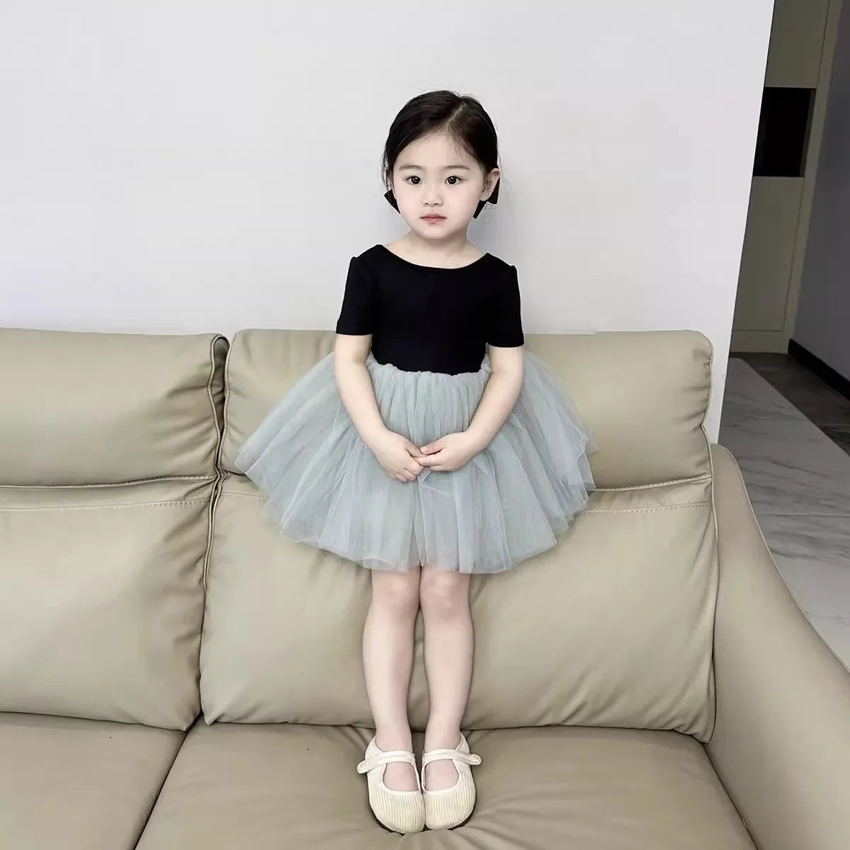 Girls short sleeve backless dress 2024 summer new baby foreign mesh tutu little girl princess dress