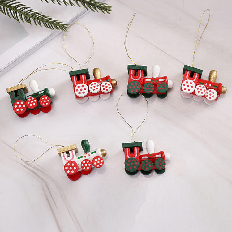 Cross-border special Christmas decorations, wooden four-section train children's holiday gift window table ornaments
