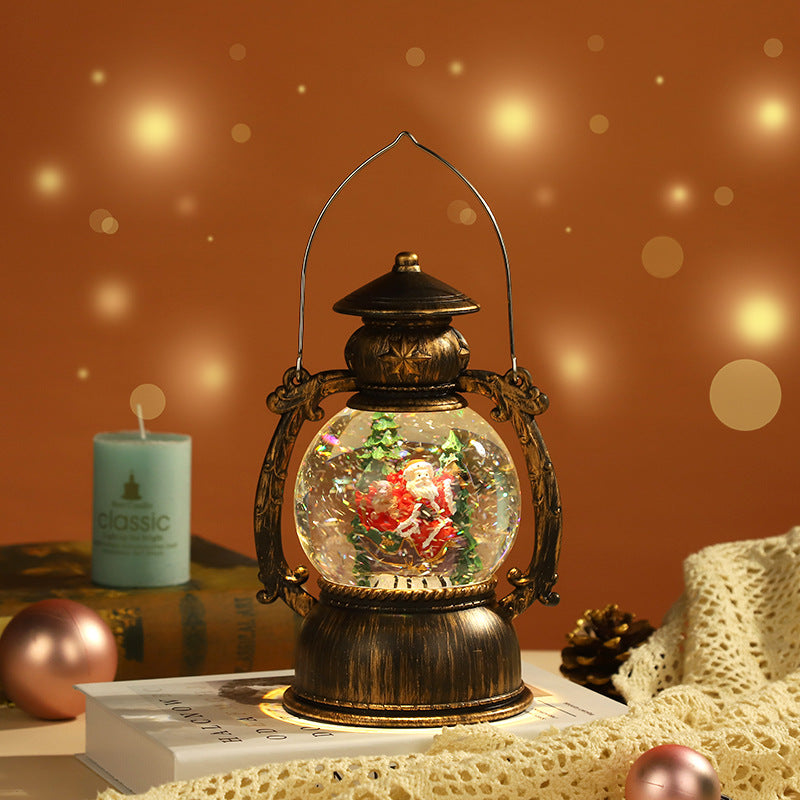 Cross-border Christmas music box lantern water and snow Christmas music box retro night light music box ornament
