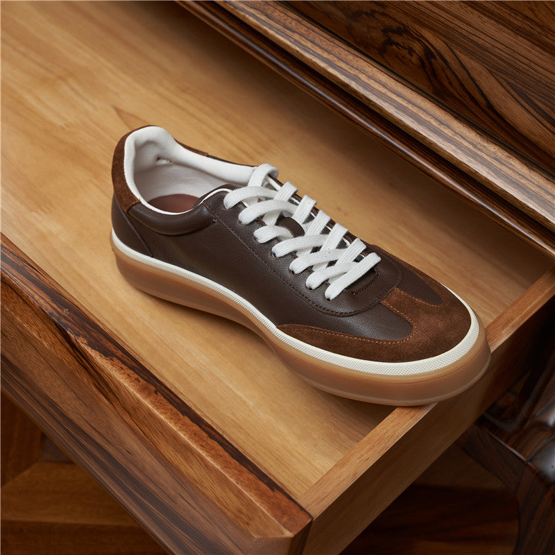 New men's German training shoes leather lace-up color-blocked flat small white shoes versatile casual outdoor sports board shoes men