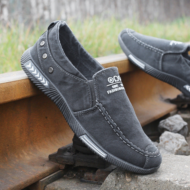 Old Beijing cloth shoes men's spring new casual canvas shoes low-top breathable slip-on shoes soft-soled work shoes