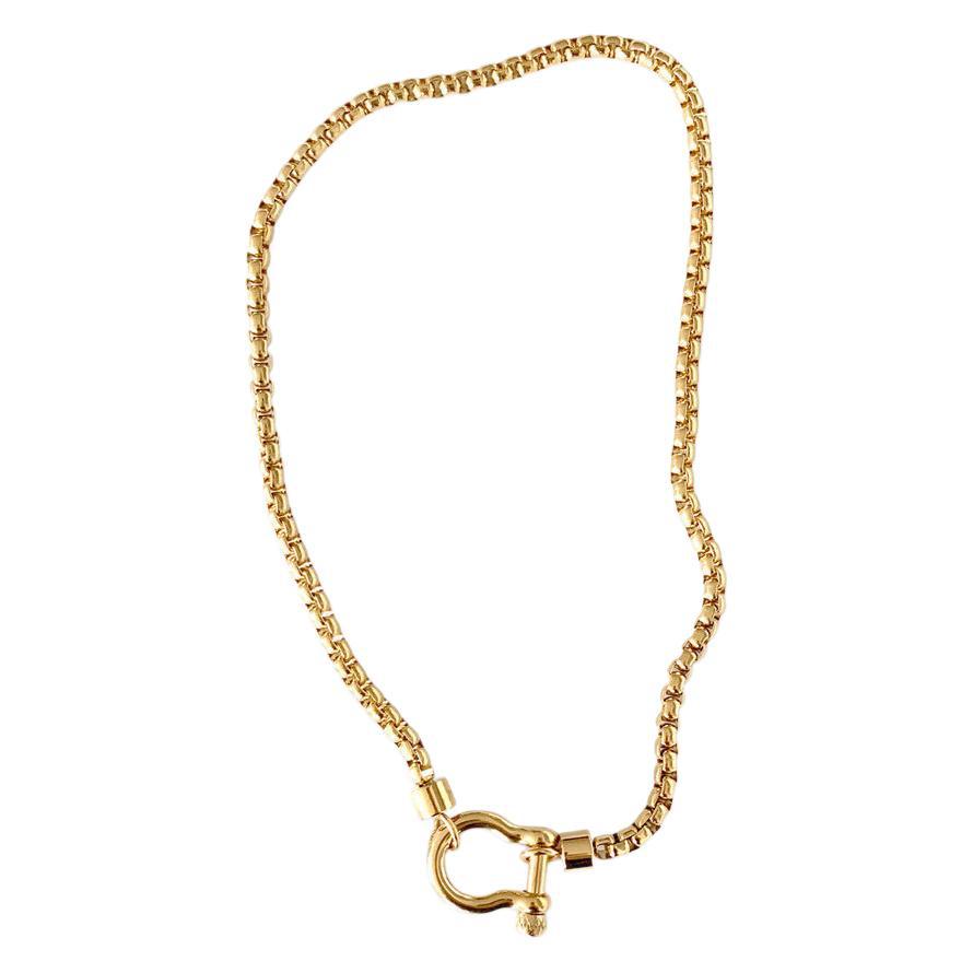 European and American ins light luxury style personality carabiner necklace 18k gold-plated stainless steel box chain necklace female and male hypoallergenic