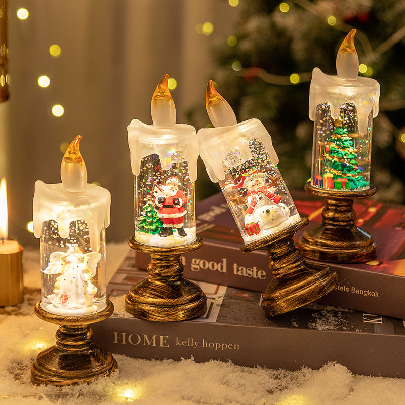 Cross-border New Christmas Ornaments Candle Lights Snow Snowflake Lanterns Christmas Crystal Ball Lights Creative Christmas Gifts